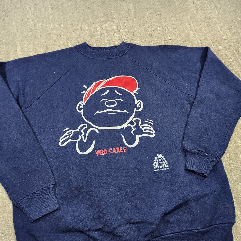 Vintage Who Cares Sweatshirt Adult Medium Face To Face Cartoon Hanes USA Made